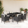 Set de comedor de jardín 7 pzas y cojines ratán sintético negro 1