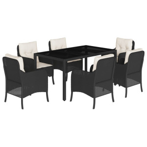 Set de comedor de jardín 7 pzas y cojines ratán sintético negro H