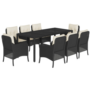Set de comedor de jardín 9 pzas y cojines ratán sintético negro H