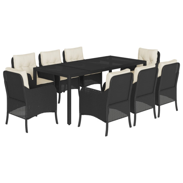 Set de comedor de jardín 9 pzas y cojines ratán sintético negro M 2