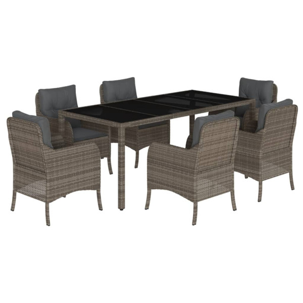 Set comedor jardín 7 pzas y cojines ratán sintético gris M 2