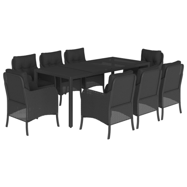 Set de comedor de jardín 9 pzas y cojines ratán sintético negro M 2
