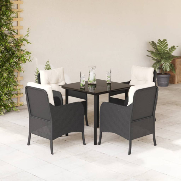 Set de muebles jardín 5 pzas con cojines ratán sintético negro D