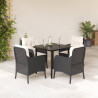 Set de muebles jardín 5 pzas con cojines ratán sintético negro 1