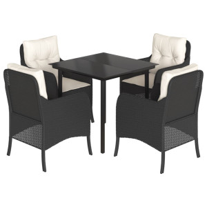 5 pcs conjunto de jantar p/ jardim c/ almofadões vime PE preto H