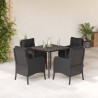5 pcs conjunto de jantar p/ jardim c/ almofadões vime PE preto 1