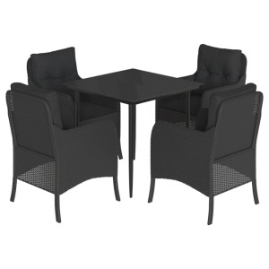 Set de muebles jardín 5 pzas con cojines ratán sintético negro H