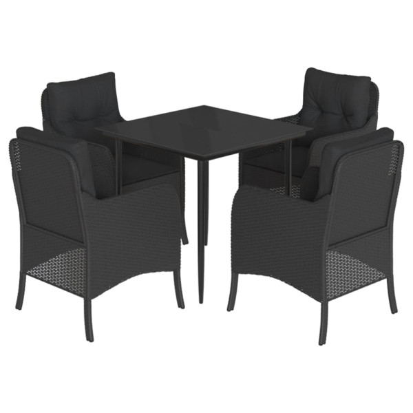 5 pcs conjunto de jantar p/ jardim c/ almofadões vime PE preto M 2