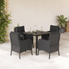 5 pcs conjunto de jantar p/ jardim c/ almofadões vime PE preto 1