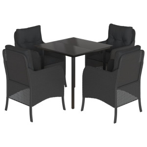 Set de muebles jardín 5 pzas con cojines ratán sintético negro H