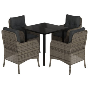 Set comedor de jardín 5 piezas con cojines ratán sintético gris H