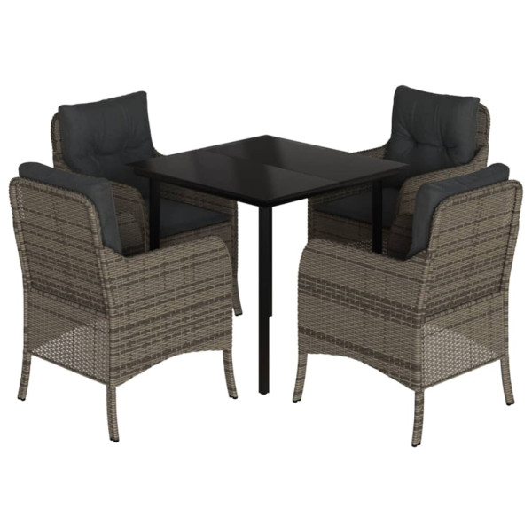 5 pcs conjunto de jantar p/ jardim c/ almofadões vime PE cinza M 2