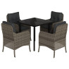 Set comedor de jardín 5 piezas con cojines ratán sintético gris 2