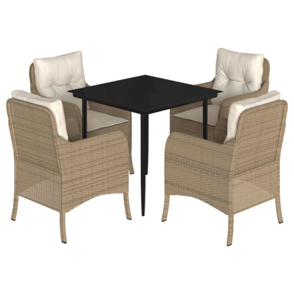 Set comedor de jardín 5 pzas con cojines ratán sintético beige M 2