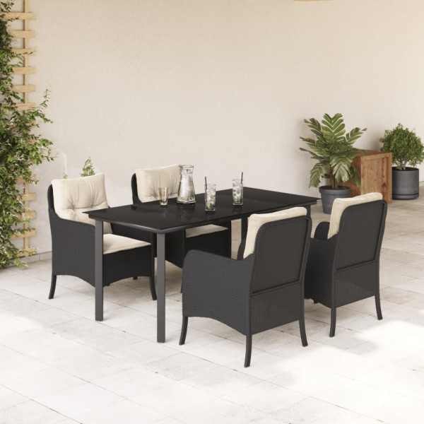 5 pcs conjunto de jantar p/ jardim c/ almofadões vime PE preto D