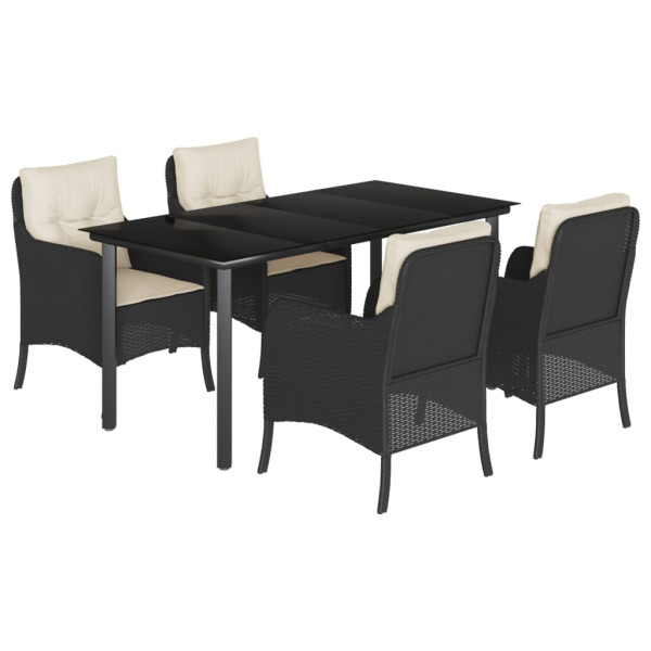 5 pcs conjunto de jantar p/ jardim c/ almofadões vime PE preto M 2