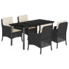 5 pcs conjunto de jantar p/ jardim c/ almofadões vime PE preto 2