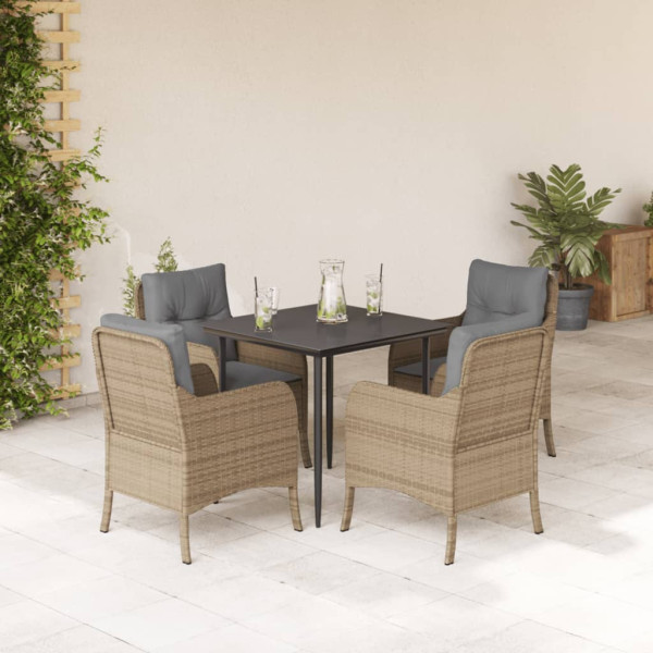 Set comedor de jardín 5 pzas con cojines ratán sintético beige D