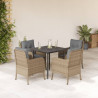 Set comedor de jardín 5 pzas con cojines ratán sintético beige 1
