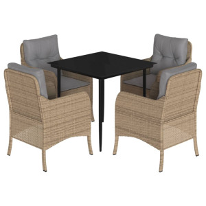 Set comedor de jardín 5 pzas con cojines ratán sintético beige H