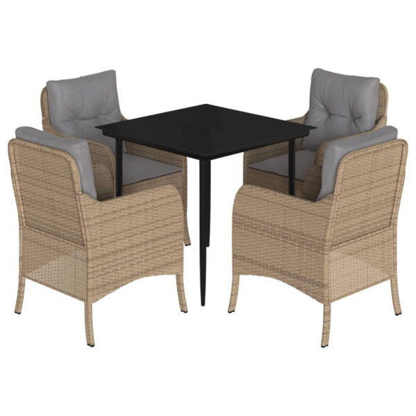 Set comedor de jardín 5 pzas con cojines ratán sintético beige M 2