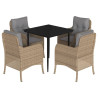 Set comedor de jardín 5 pzas con cojines ratán sintético beige 2