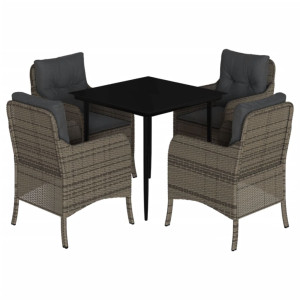 Set comedor de jardín 5 piezas con cojines ratán sintético gris H