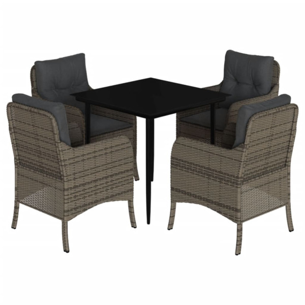 5 pcs conjunto de jantar p/ jardim c/ almofadões vime PE cinza M 2