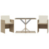 Cadeiras e mesa de jardim 3 peças ratão sintético almofada beige 2