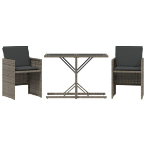 3 pcs conjunto bistrô com almofadões vime PE cinza H