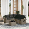 Set de muebles de jardín 6 pzas y cojines ratán sintético gris 1