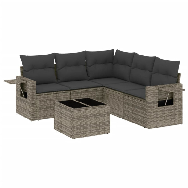 Set de muebles de jardín 6 pzas y cojines ratán sintético gris M 2