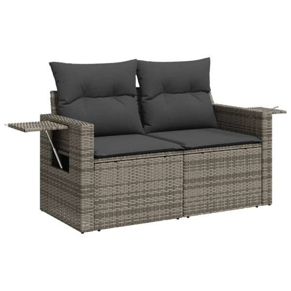 6 pcs conjunto sofás de jardim com almofadões vime cinzento M 3