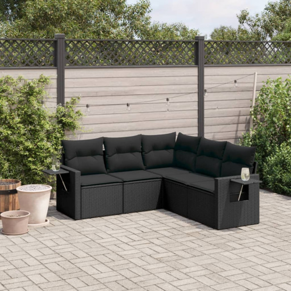 5 pcs conjunto sofás de jardim com almofadões vime PE preto D