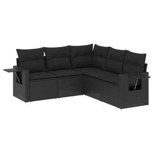 5 pcs conjunto sofás de jardim com almofadões vime PE preto H