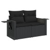 5 pcs conjunto sofás de jardim com almofadões vime PE preto 3