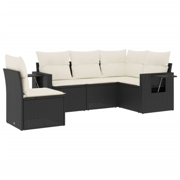 Set de muebles de jardín 5 pzas y cojines ratán sintético negro M 2
