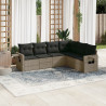 Set de muebles de jardín 6 pzas y cojines ratán sintético gris 1