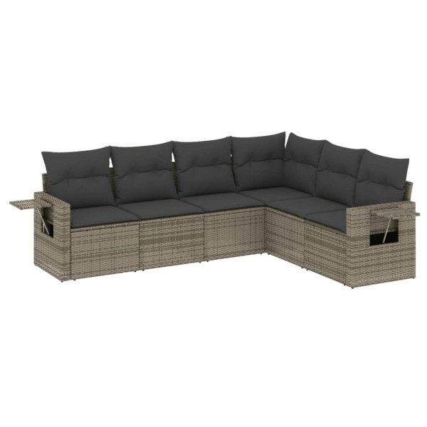 Set de muebles de jardín 6 pzas y cojines ratán sintético gris M 2