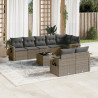 Set de muebles de jardín 9 pzas y cojines ratán sintético gris 1