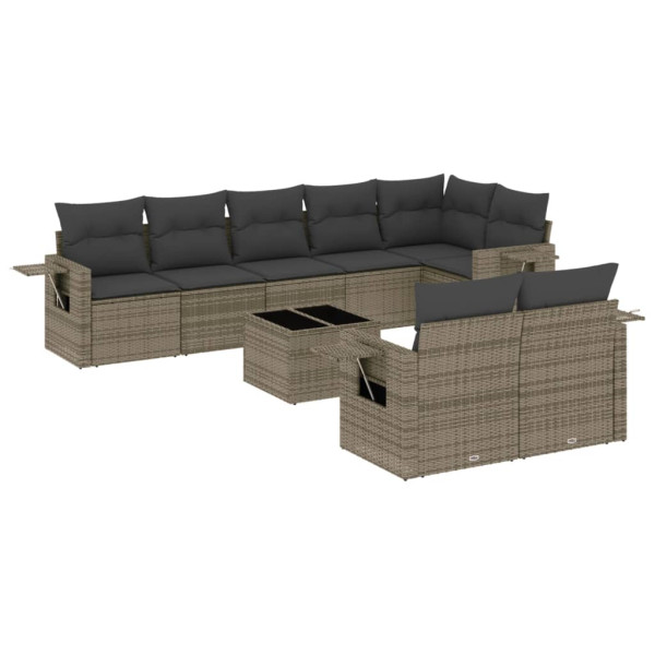 9 pcs conjunto sofás p/ jardim com almofadões vime PE cinzento M 2