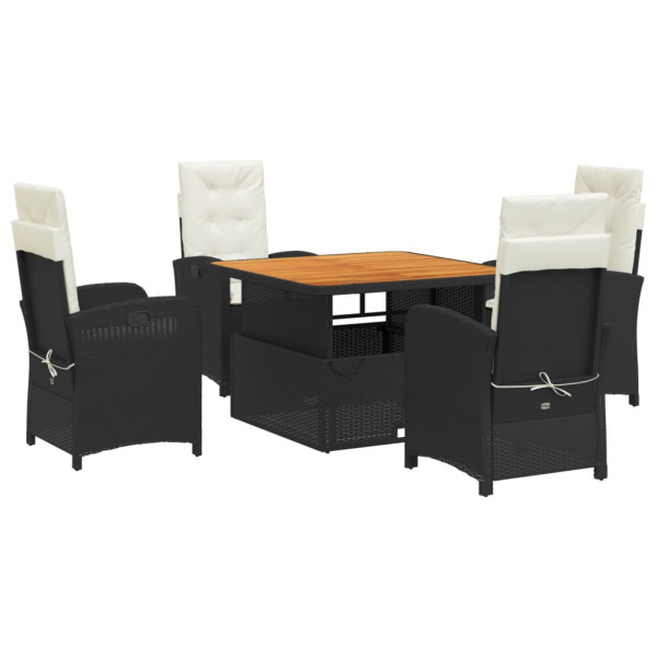 5 pcs conjunto de jantar p/ jardim c/ almofadões vime PE preto M 2