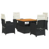 5 pcs conjunto de jantar p/ jardim c/ almofadões vime PE preto 2