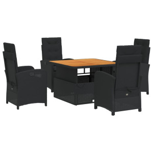 5 pcs conjunto de jantar p/ jardim c/ almofadões vime PE preto H