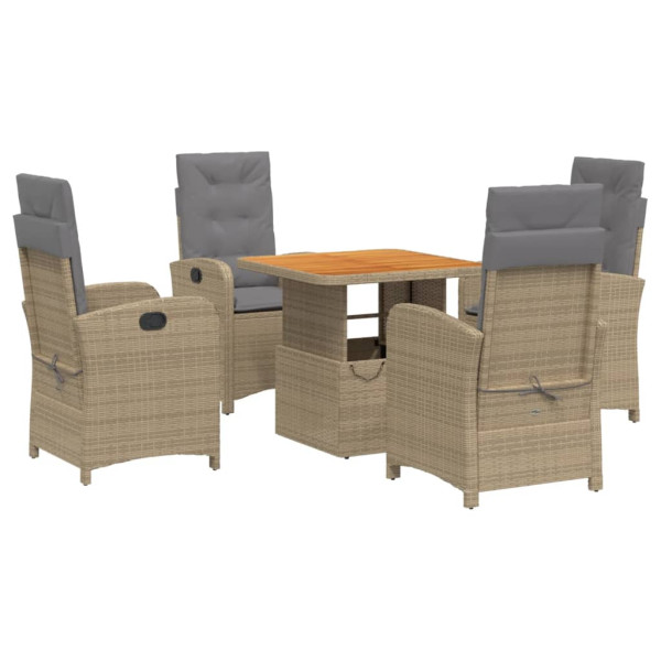 Set comedor de jardín 5 pzas con cojines ratán sintético beige M 2