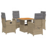 Set comedor de jardín 5 pzas con cojines ratán sintético beige 2