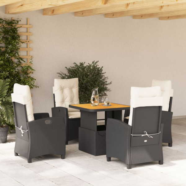 5 pcs conjunto de jantar p/ jardim c/ almofadões vime PE preto D