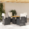 Set de muebles jardín 5 pzas con cojines ratán sintético negro 1