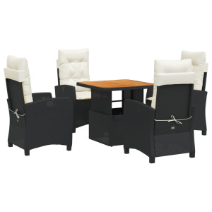 Set de muebles jardín 5 pzas con cojines ratán sintético negro H