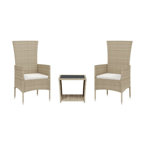 Set comedor de jardín 3 pzas con cojines ratán sintético beige H
